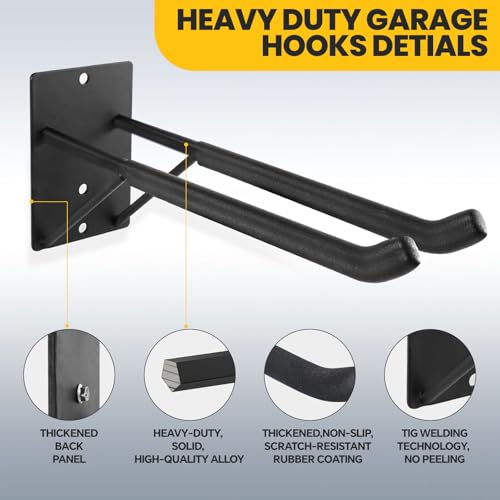 14" Large Heavy Duty Garage Hooks, 4-Pack Steel Garage Storage Hooks with Support Rods, Utility Wall Mount Hangers for Power Tools, Car Tires, Ladders, Chairs, Garden Tools and More - size: 4-Pack 14" Heavy Hooks