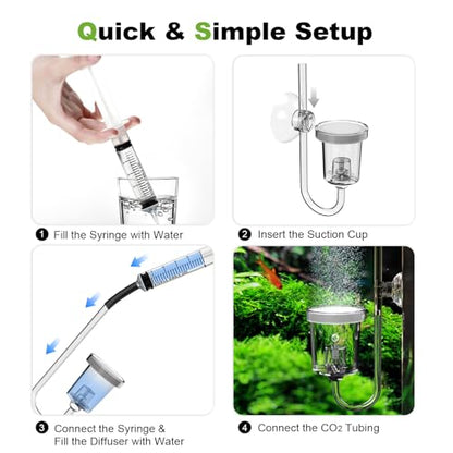 FZONE Acrylic Aquarium CO₂ Diffuser with Built-in Check Valve & Bubble Counter, Syringe & Suction Cup – Fine Bubble CO₂ Delivery for Planted Tanks (M-25mm) - size: M-25mm