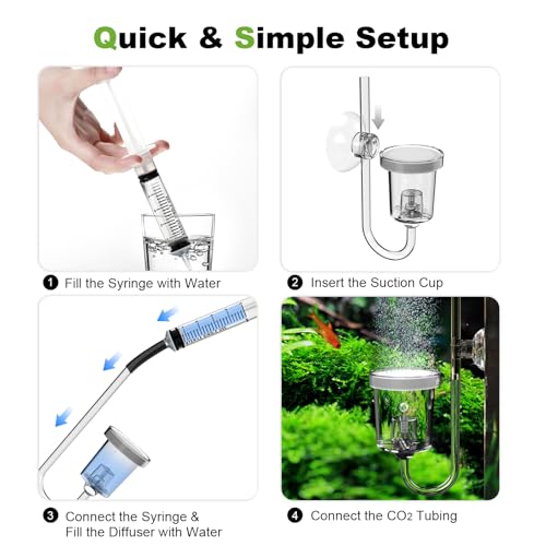 FZONE Acrylic Aquarium CO₂ Diffuser with Built-in Check Valve & Bubble Counter, Syringe & Suction Cup – Fine Bubble CO₂ Delivery for Planted Tanks (L-33mm) - size: L-33mm
