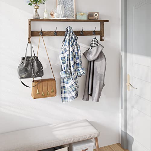 AMBIRD Coat Rack Wall Mount with Shelf, 28.9 Inches Coat Hooks Wall Mounted with 5 Hooks, Wall Hat Hooks for Hanging in Entryway, Living Room, Bathroom, Bedroom (Brown) - color: Brown, size: 5 Hooks 28.9" L