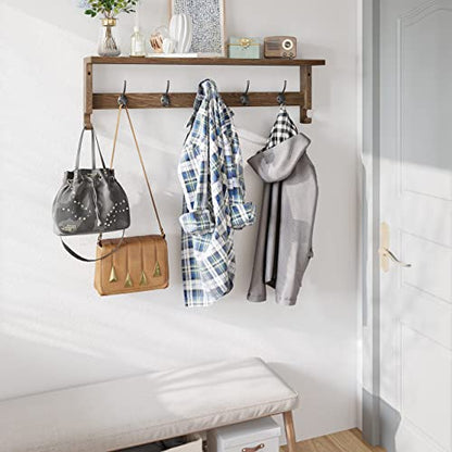 AMBIRD Coat Rack Wall Mount with Shelf, 28.9 Inches Coat Hooks Wall Mounted with 5 Hooks, Wall Hat Hooks for Hanging in Entryway, Living Room, Bathroom, Bedroom (Brown) - color: Brown, size: 5 Hooks 28.9" L