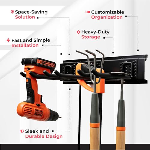 TIDYME Garage Tool Organizer Wall Mount 64", 2 Shelves & 4 Single Hooks - size: 64" Carbon Steel with 2 Racks & 4 Hooks