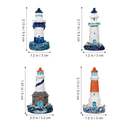 balacoo 4 Pcs Mini Lighthouse Decoration, Mediterranean Style Resin Nautical Lighthouse Model, Nautical Home Decor for Room, Garden, Yard, Lawn, Room, Aquarium, Fish Tank Decoration