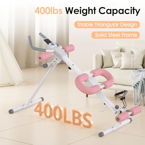Foldable Ab Machine, 5-in-1 Adjustable Ab Trainer for Home Gym, Full-Body Core Workout Equipment with 10 Length Levels, LED Display & Silent Rollers, Sit-Up & Rowing Machine