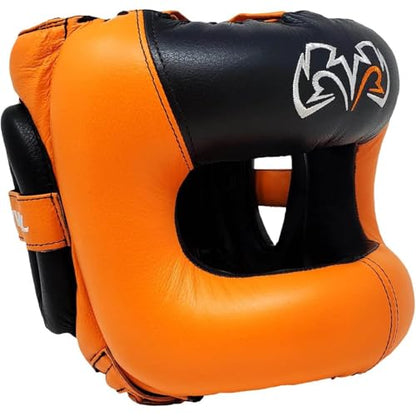 RIVAL Boxing RHGFS3 Face-Saver Sparring Headgear - Wide Eye Opening, Premium Leather, and Thermoplastic Inner Frame - color: Orange, size: Small-Medium