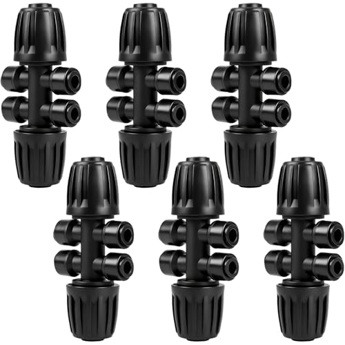 6 Pack 1/2" To 1/4" Drip Irrigation Fittings, 1/2 Inch (1/2" ID x 0.6-0.65" OD) Drip Line to 1/4 Inch Irrigation Tubing Adapter Anti-Drop Quick Connect Reducer 6 Way Tee Connectors - size: 1/2" to 1/4" (6 Way) Reducer-6P