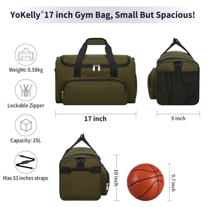 25L Small Gym Sport Duffle Bag, 17 inch, Olive Green - color: Olive Green
