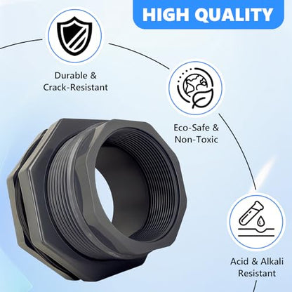 1 Pcs 2 Inch Bulkhead Fitting PVC - Heavy-Duty Plumbing Kit for Water Tank, Aquariums, Rain Barrels & Pools with Reinforced Seals (Female/Internal Thread, Requires 3-1/2" Hole Saw) - size: 2 Inch