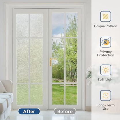 rabbitgoo Window Privacy Film Frosted Glass Film, Decorative Cling UV Sun Blocking Decals, Frosting Window Clings for Home Bathroom Door Coverings, 23.6 X 78.7 inches - size: 23.6" X 78.7"