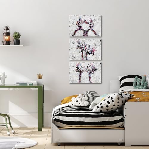 KREATIVE ARTS Taekwondo Wall Art Set of 3 Canvas Prints 16x24 Inch Martial Arts Karate Kickboxing Fighter Training Sports Artwork Gym Home Decor Dojo Studio Ready to Hang