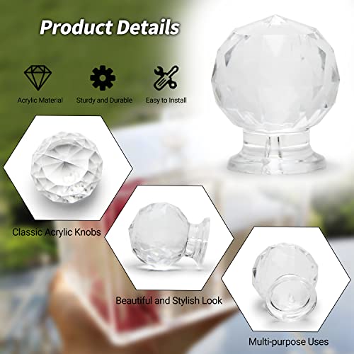 6Pcs Tiny Pull Handle Round Acrylic Pull Knob Small Size Transparent 2.1x1.7x1.4cm(LxWxH) Need Glue to use - color: Round diamond handle, size: 6 Pieces