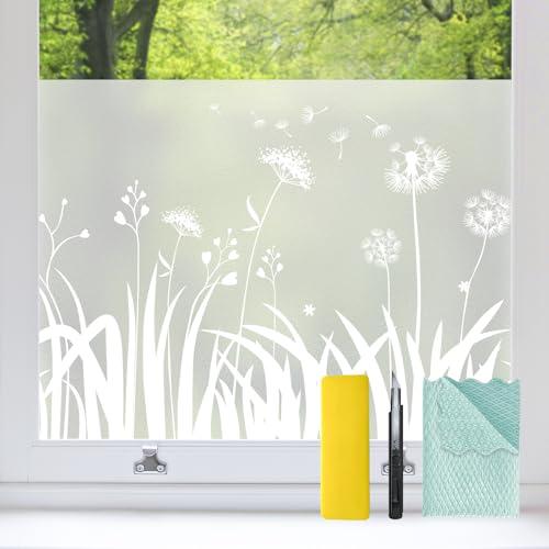 Bloss Window Privacy Film Frosted Glass with Installation Tools, Static Cling Sun Blocking Opaque Coverings, UV Blocking Window Clings for Home Office (Dandelion, 35.4 x 118 inches) - color: Pure, size: 35.4" x 118"