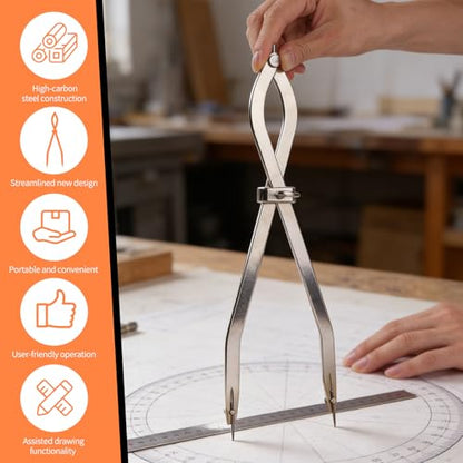 Radius Divider Tool 12 Inch, Fast Adjusting Scriber for Sheet Metal Fabrication & Layout Work, Resharpenable Replaceable Points, Metalworking Woodworking Insulation Tool, Draws Circles Up to 32 Inches
