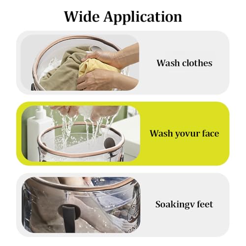 YUEWO Portable Collapsible Bucket with Handle Foldable Wash Basin Multifunctional Water Container Sink for Fishing, Camping, Hiking, Backpacking, Outdoor Survival, Car Washing