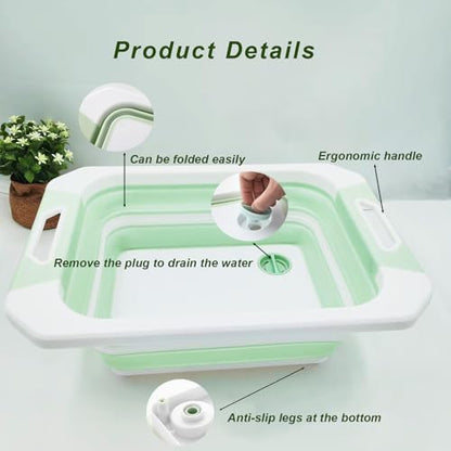 Camping Collapsible Cutting Board Dish Basin BBQ Prep Tub Camp Sink Dish Washing Station Multifunctional Storage Basket(Pink white) - color: Pink White