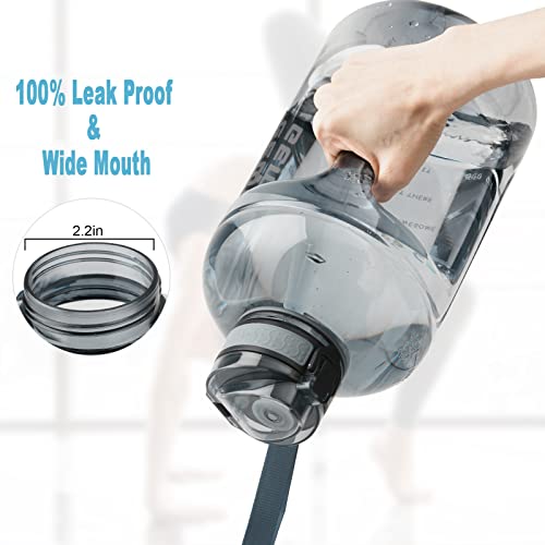 GEMFUL 3L Water Bottle with Measurements & Straw 100oz Leakproof Jug (Grey) - color: Grey, size: 101.4 Ounces