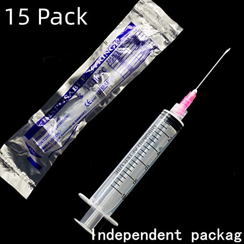 15Pack 10ml 10cc Plastic Measurement Syringes and 18Ga for Scientific Labs, Individually Package - style: 15 Pack - 10ml 18G 1.5 Inch