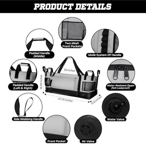 Insulated Fish Cooler Kill Bag with Flat Bottom-25x17.5 40x16 60x20Inches Waterproof Fishing tackle Kill Cooler Bag - color: Light Grey-60x20x10