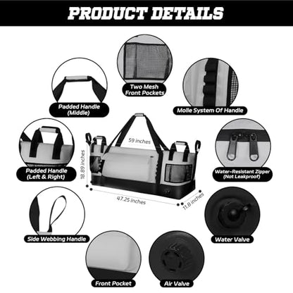 Insulated Fish Cooler Kill Bag with Flat Bottom-25x17.5 40x16 60x20Inches Waterproof Fishing tackle Kill Cooler Bag - color: Light Grey-60x20x10