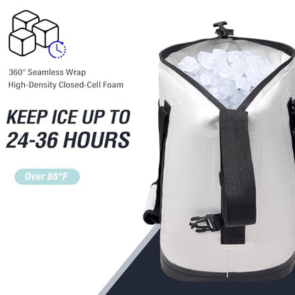 Buffalo Gear Fish Cooler Bag – 24Qt Seamless Insulation Kill Bag, Keeps Ice Cold Up to 36 Hours, Foldable & Waterproof with Rod Attachment Straps & Gear Loops, White - color: White-24QT
