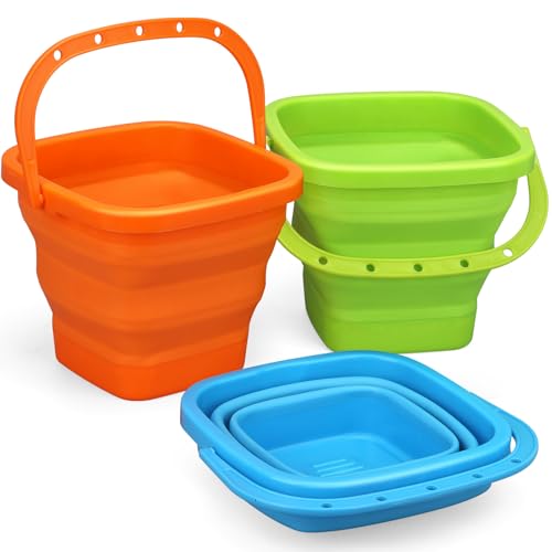 Foldable Beach Bucket, Large Silicone Pail Bucket Sand Buckets Collapsible Bucket, Sand Beach Toys for Kids Adults Beach Play Camping Gear Water Food Jug, Dog Bowls, Camping