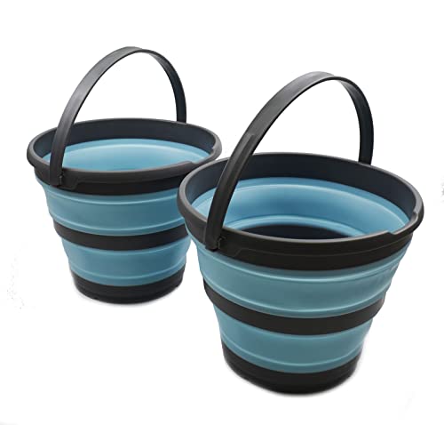SAMMART 10L (2.6 Gallon) Collapsible Plastic Bucket - Foldable Round Tub - Portable Fishing Water Pail - Space Saving Outdoor Waterpot, Size 33cm Dia (Grey/Sea Angel (Set of 2)) - color: Grey/Sea Angel (Set of 2)