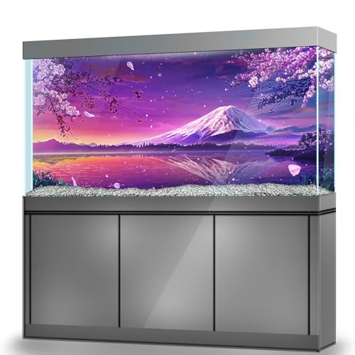 Aquarium Background Stickers - Japan Cherry Blossoms Peak Self-Adhesive Fish Tank Reptile Terrarium Decor Poster (45 x 30 cm / (17.7 x 11.8 inches)) - size: 45 x 30 cm / (17.7 x 11.8 inches)