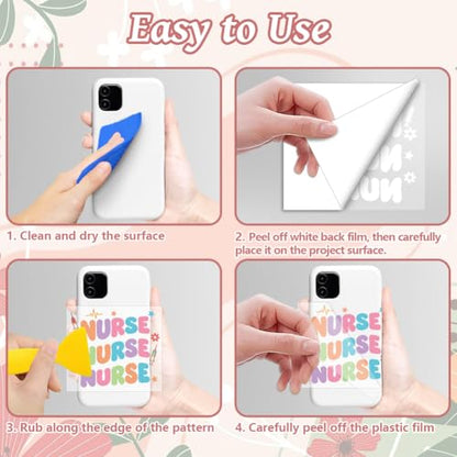 Peacoblue 18 Sheets Rub on Transfers for Crafts, Nurses' Day Text 3.6"x3.9" UV DTF Cup Wraps Waterproof Cold Transfers Stickers for Wood Glass Metal Cup Tumblers Mirrors Mugs Home Decor - style: Nurses' Day Text