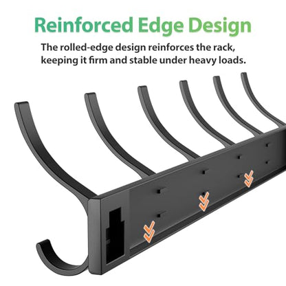 Coat Rack Wall Mount with 6 Hooks (Black, 2 Pack), Heavy Duty Coat Hooks Wall Mount for Entryway, Bedroom, Closet, Wall Hooks for Hanging Coats, Hats, Bags, Purses. - size: 2 Pack