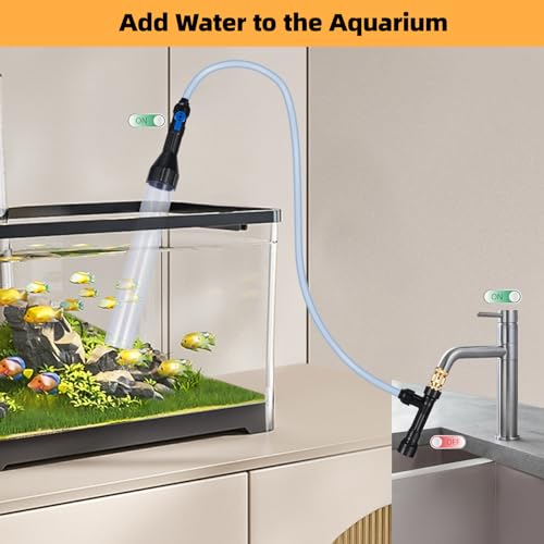 Gravel Vacuum for Aquarium Fish Tank Siphon Aquarium Water Changer with Three Metal Faucet Adapter and Long Hose 50 Feet - size: 50FT