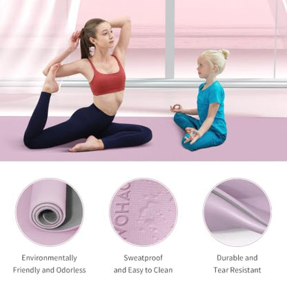 8mm Extra Wide 80cm Yoga Mat Non Slip - color: Taro Purple+Gray