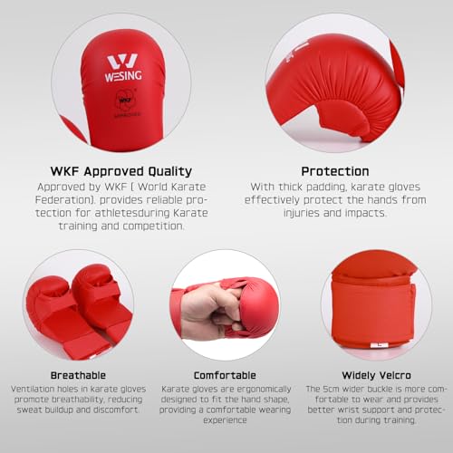 Wesing WKF Sparing Karate Gloves Without Thumb Protection Blue Red - color: Red, size: Large