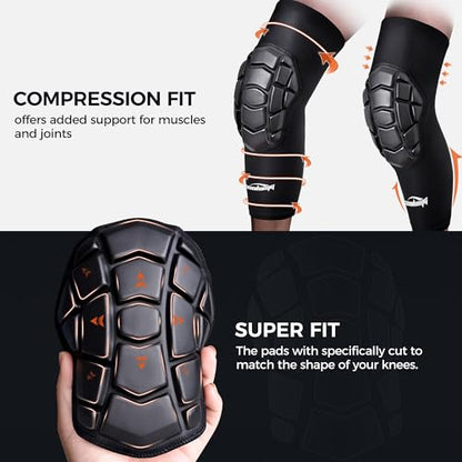 COOLOMG Football Knee Pads Wrestling Basketball Volleyball Youth Kids Adult | Protective Knee Compression Sleeves - color: Solid Black, size: Medium