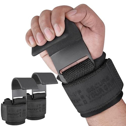 Weight Lifting Rod Hooks Heavy Duty Wrist Wraps Power Weight Lifting Training Gym Grips Straps Set of 2 - color: JJBlack, size: MEN-Wrist Size Large