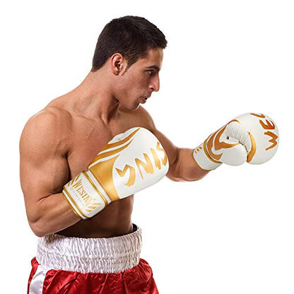 WESING Boxing Gloves for Men 14 Oz MMA Training Sparring Gloves 16 Oz Punch Mitts - color: White, size: 16 Oz
