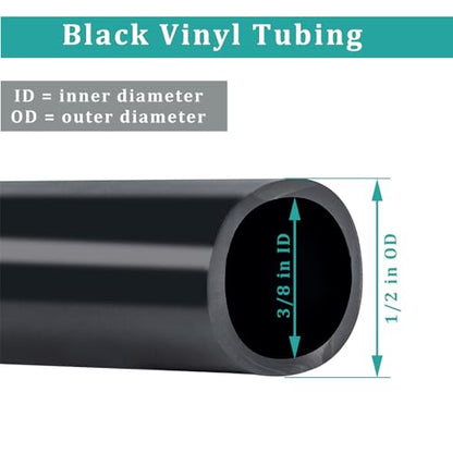 3/8" id - 10ft Black Vinyl Tubing Flexible PVC Tube Hybrid Hose Transfer Water Fuel Gas for Pond Fountain Garden Waterfall, Durable and Safe, with 2 Hose Clamps