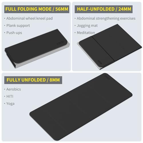 Foldable Yoga Mat Extra Large 74"×31.5" | Double-Sided Non-Slip,Extra Wide Foldable Design,8mm Extra Thick,Exercise Mat for Home, Studio and Travel Use - color: Black+Gray