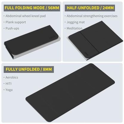 Foldable Yoga Mat Extra Large 74"×31.5" | Double-Sided Non-Slip,Extra Wide Foldable Design,8mm Extra Thick,Exercise Mat for Home, Studio and Travel Use - color: Black+Gray
