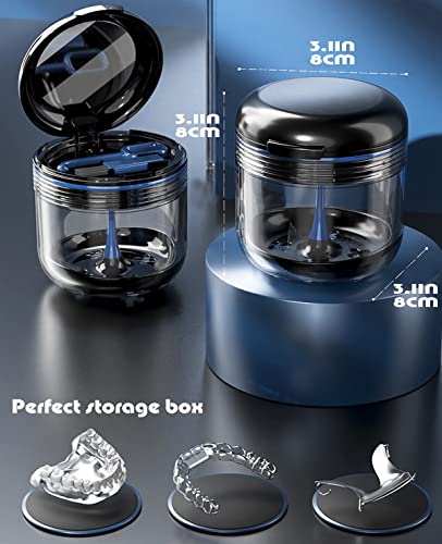 MURRI&MURRDI Retainer Case, Denture Bath Box with Strainer Basket, Mouth Guard Case Braces Cleaner Cup Cute Denture Holder Nightguard Storage Soak Container for Travel (Black) - color: Black