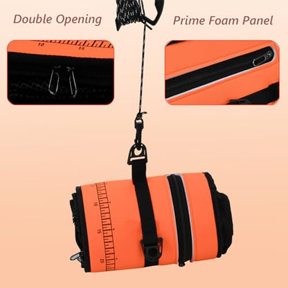 Orange Floating Fish Basket for Live Caught, 10 Gallons Foldable Fishing Holder for Pier, Kayak, Boat Fishing, Large Fishing Bait Storage
