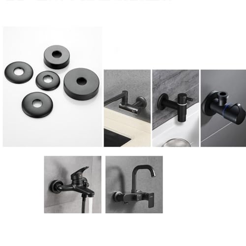 JianLing 2PCS Shower Pipe Flange Cover Round Replacement Stopper 4 Point Curved W63xH7 Valve Faucet Decorative Cover Universal for Shower Wall Mounted Sprayer Wall Hole Plumbing Cover Black