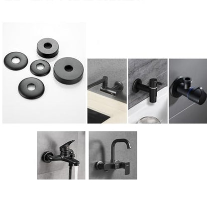 JianLing 2PCS Shower Pipe Flange Cover Round Replacement Stopper 4 Point Curved W63xH7 Valve Faucet Decorative Cover Universal for Shower Wall Mounted Sprayer Wall Hole Plumbing Cover Black