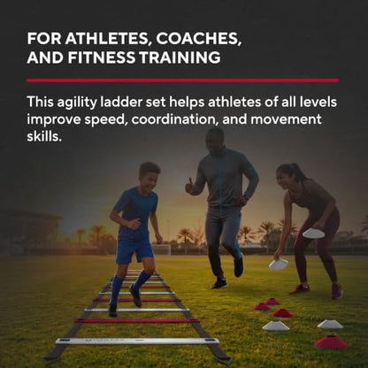 Agility Ladder Set, 12-Rung Speed Ladder + Training Cones, Soccer Training Equipment, Footwork Drills Kit, Speed & Agility Equipment, Football Practice Equipment, Basketball Gear - color: Red and White