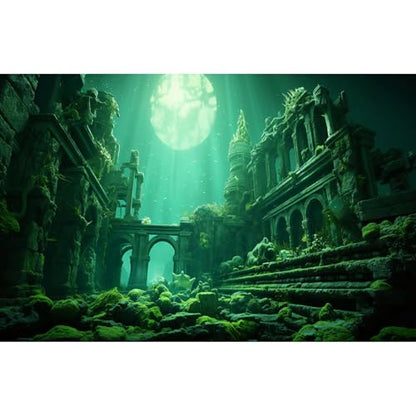 Underwater Aquarium Background Undersea Roman Building with Plants Around Seabed Fish Tank Background Underwater Building Stone with Moss Terrarium Background Undersea Aquarium Backdrop 36x24in - color: Ocean Green, size: 36(W)x24(H)in