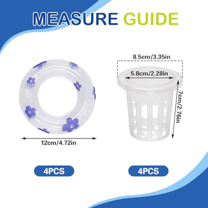 4 Sets Floating Aquarium Plant Holder, Translucent Plastic Fish Tank Basket with Floating Rings, Aquarium Hydroponic Basket for Live Plant Cultivation and Aquascape Decorations