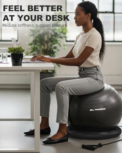 Trideer Exercise Ball Chair with Bands, Stability Ball for Office & Fitness - color: Black with Resistance Tube, size: XL(27-30inches/68-75cm)