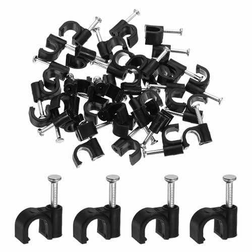 HARFINGTON 120pcs Cable Clips with Nail 6mm ID Circular Single Half Clamp J-Hook with Nail Cord Clips for Wires on Wall for Ethernet Tacks Coax Pex Tubing Pipe Support, Black - size: 6mm ID