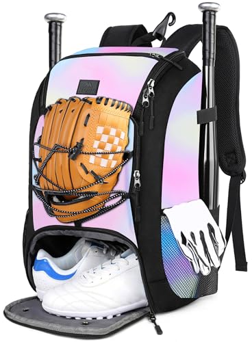 MATEIN Youth Baseball Backpack, Softball Bat Bag with Shoes Compartment | Lightweight Baseball Bag for Boys and Adult, Fence Hook Hold TBall Bat, Batting Mitten, Helmet, Caps, Teeball Gear Equipment - color: Tie Dye, size: 29L