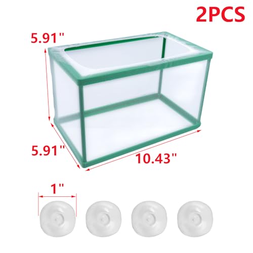 2PCS 10.43" x 5.91" x 5.91" Fish Tank Breeder Green Nylon Fish Incubator Mesh Box Aquarium Fish Fry Hatchery Breeder with Suction Cups - style: 10.43" x 5.91" x 5.91"; Green; without Divider
