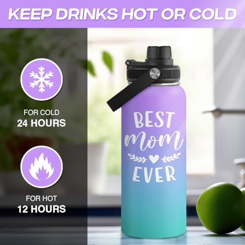Best Mom Ever Water Bottle 32oz Stainless Steel Insulated Water Bottles - Gifts for Moms from Son Daughter - Mothers Gifts for Birthday Christmas - color: Mom